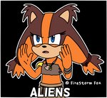 5_fingers anthro bangle black_background blue_eyes bracelet clothing ear_tuft female fingers fur jewelry multicolored_body multicolored_fur necklace open_mouth orange_body simple_background solo text tuft two_tone_body two_tone_fur firestormfox ancient_aliens sega sonic_boom sonic_the_hedgehog_(series) giorgio_a_tsoukalos sticks_the_jungle_badger badger mammal mustelid musteline english_text meme signature unavailable_at_source