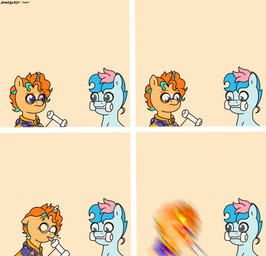 4_panel_comic blue_cloak blue_clothing blue_eyes blue_mane blue_pupils blurred_character cloak clothing dog_toy duo eye_contact eyebrow_through_hair eyebrows eyewear feral frowning_at_another fur glasses hair holding_dog_toy horn licking_toy looking_at_another looking_at_object male male_feral mane multicolored_mane no_eyebrows orange_body orange_eyebrows orange_fur orange_mane pink_mane pink_tongue pupils round_glasses shaking short_mane simple_background smile smiling_at_another tan_background tan_horn text tongue tongue_out toy_in_mouth translucent translucent_hair two_tone_mane unicorn_horn wavy_mane starburst_uwu hasbro my_little_pony mythology blue_chewings_(oc) fan_character starburst_(starburst_uwu) earth_pony equid equine horse mammal mythological_creature mythological_equine pony unicorn 2023 4koma artist_name comic digital_media_(artwork) english_description english_text hi_res