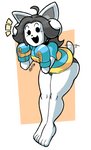anthro anthrofied canid canine clothed clothing felid feline female hair hi_res mammal netto-painter open_mouth simple_background solo tem temmie_(undertale) undertale undertale_(series) white_body