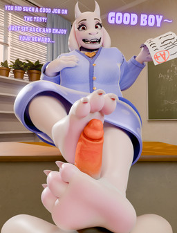 anthro classroom clothed clothing dialogue duo ellipsis exclamation_point eyelashes feet female first_person_view foot_fetish foot_focus foot_play footjob genitals good_boy long_eyelashes looking_at_viewer male male/female penis praise school sex soles teacher text tilde_after_text toes b3ntfield twilightv0ids_(modeler) valorlynz_(modeler) arknights hypergryph studio_montagne undertale_(series) aak_(arknights) toriel bovid caprine felid feline goat mammal english_text hi_res