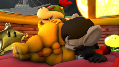 adult_on_young age_difference anthro black_body black_fur butt butt_focus butt_sniffing duo fur hair male male/male red_hair shota sniffing space young young_anthro young_male younger_male doommusk mario_bros nintendo super_mario_galaxy bowser_jr. fan_character lire_(doommusk) ape dragon_koopa haplorhine koopa mammal monkey pan_(genus) primate reptile scalie turtle 16:9 3d_(artwork) digital_media_(artwork) hi_res source_filmmaker_(artwork) widescreen