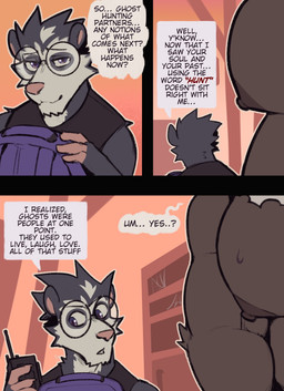 3_panel_comic anthro barazoku between_pecs big_muscles big_nipples big_pecs black_body black_clothing black_fur black_shirt black_tank_top black_topwear bodily_fluids bone clothed clothing dialogue duo electronics ellipsis eyewear fur glasses huge_pecs larger_male looking_at_another male male/male muscular muscular_anthro muscular_male nipples pecs round_glasses shirt size_difference skull smaller_male speech_bubble tank_top text topwear torn_clothing torn_topwear walkie-talkie white_body white_fur king_slabu adrian_(king_slabu) nolan_(king_slabu) american_opossum canid canine canis domestic_dog mammal marsupial spirit virginia_opossum comic digital_media_(artwork) english_text hi_res