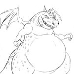 belly big_belly feral huge_belly looking_at_viewer male open_wings pecs simple_background solo standing tail teeth white_background wings reagan700 giana_sisters mythology gurglewocky_(giana_sisters) dragon mythological_creature mythological_scalie scalie 1:1 2014 monochrome sketch