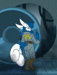 2016 2_tails ambiguous_gender anthro belt bethesda_softworks blue_body blue_fur blue_hair boots cables caitlyn_(swordfox) cave clothing crossover door fallout fallout:_pca felid feline footwear fur generation_6_pokemon gloves_(marking) hair hi_res kompy looking_back mammal markings meowstic microsoft multi_tail neck_tuft nintendo pip-boy pokemon pokemon_(species) pokemorph post-apocalyptic red_eyes shadow silhouette solo story story_in_description tail tuft vault vault_door vault_suit white_body white_fur yellow_sclera