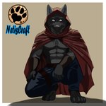 abs anthro assassin belt blue_eyes bracelet bulge cloak clothing dark_body dark_fur feet fur hindpaw hooded_cloak jewelry male muscular paws shirtless solo netiscraft assassin's_creed ubisoft canid canine canis mammal wolf 1:1 hi_res