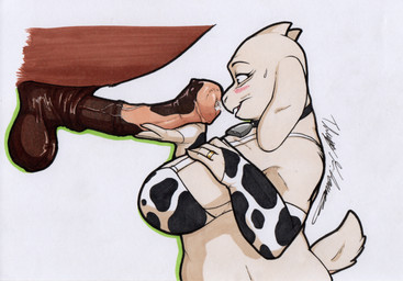 animal_genitalia animal_penis animal_print anthro balls bestiality big_breasts big_flare big_penis blush bodily_fluids breasts clothing cow_print cow_print_armwear cow_print_bra digit_ring duo equine_genitalia equine_penis erection female female_anthro feral fingers flared_penis fur genitals head_horn holding_penis horn jewelry male male/female male_feral mature_female medial_ring mottled mottled_genitalia mottled_penis open_mouth partially_flared pattern_clothing penis ring scrotum_flap sheath simple_background smile tail vein veiny_penis wedding_ring white_body white_fur white_horn white_sclera white_tail rotten_owl undertale undertale_(series) toriel boss_monster_(undertale) bovid caprine equid equine goat horse mammal 2026 hi_res traditional_media_(artwork)