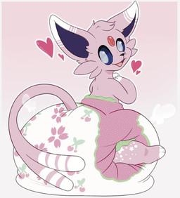 ambiguous_gender big_diaper black_nose blue_sclera border clean_diaper cleft_tail clothed clothing cloud_emanata diaper diaper_only diaper_puff dipstick_ears dipstick_tail ear_markings emanata feral forehead_gem fur gem glistening glistening_eyes gloves_(marking) gradient_background hands_together heart_symbol leg_markings looking_back markings multicolored_ears open_mouth open_smile pink_background pink_body pink_fur pink_tail purple_inner_ear simple_background sitting smile socks_(marking) solo star_(marking) striped_body striped_ears striped_fur striped_markings striped_tail stripes tail tail_markings topless wearing_diaper white_body white_border white_ear_tips white_fur white_stripes white_tail white_tail_tip inkybinkydreamz nintendo pokemon momo_(momousedcrinkle) eeveelution espeon generation_2_pokemon pokemon_(species) full-length_portrait hi_res portrait