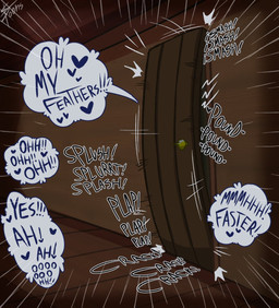 acoustic_transmission dialogue door emanata heart_symbol moan offscreen_character offscreen_sex onomatopoeia out_of_frame sound_effects text zero_pictured sebtoons undertale_yellow martlet_(undertale_yellow) hi_res