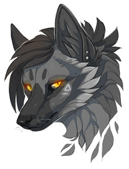 anthro black_hair black_inner_ear_fluff black_nose ear_piercing fur glowing glowing_eyes grey_body grey_fur hair inner_ear_fluff male multicolored_body multicolored_fur orange_eyes piercing simple_background solo tuft whiskers white_background lunakia canid canine fox mammal red_fox silver_fox true_fox portrait