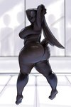 2024 2:3 anthro big_breasts big_butt black_body breasts butt conditional_dnp eyes_closed female fingers full-length_portrait huge_butt lagomorph leporid long_ears mammal nude portrait rabbit scut_tail short_tail solo standing tail thick_thighs tiptoes xopachi