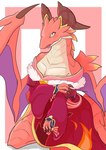 asian_clothing blush breasts claws cleavage clothed clothing east_asian_clothing female horn japanese_clothing kimono looking_at_viewer red_body red_scales scales smile solo wings konayu_craft cygames dragalia_lost european_mythology mythology nintendo brunhilda_(dragalia_lost) dragon mythological_creature mythological_scalie scalie western_dragon absurd_res hi_res