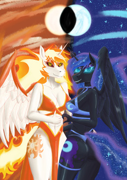 anthro breasts butt clothing duo female female/female gesture glowing glowing_eyes horn lingerie looking_at_viewer panties underwear wings john_pepsi friendship_is_magic hasbro my_little_pony mythology daybreaker_(mlp) nightmare_moon_(mlp) equid equine mammal mythological_creature mythological_equine winged_unicorn absurd_res hi_res