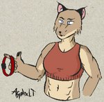 abs anthro clothing collar crop_top female muscular shirt solo sportswear topwear asphalt_(artist) caracal caracal_(genus) felid feline mammal pantherine