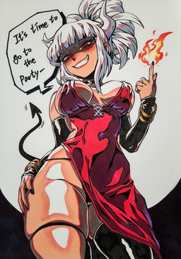 armwear big_breasts black_armwear black_clothing black_nails black_tail black_thong black_underwear breasts choker clothing colored_nails dialogue dress eyelashes female hair horn jewelry looking_at_viewer nails necklace red_clothing red_dress red_eyes smile solo spade_tail speech_bubble tail talking_to_viewer tan_body tan_skin text thick_thighs thong underwear white_hair white_horn wide_hips sudal helltaker lucifer_(helltaker) demon demon_humanoid horned_humanoid humanoid tailed_humanoid absurd_res hi_res