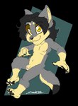 anthro balls black_hair flaccid foreskin genitals hair long_hair male navel nipples nude pawpads penis solo standing yellow_eyes young young_anthro zooshi zoocub zooshi_(character) canid canine canis mammal wolf 2022 absurd_res alpha_channel hi_res