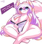 anthro big_breasts big_butt black_nose breasts butt clothed clothing crossed_legs female fluffy fluffy_tail fur hair horn huge_breasts huge_butt long_hair looking_at_viewer simple_background sitting smile solo tail thick_thighs white_body white_fur wide_hips mookkzhy vtuber fan_character canid canine fox mammal digital_media_(artwork) full-length_portrait hi_res portrait