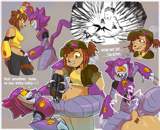 1_eye anthro big_breasts blush bodily_fluids breasts brown_body brown_hair clothed clothing duo erection eyewear female female_penetrated fur genital_fluids genitals goggles gun gynomorph gynomorph/female hair holding_object holding_weapon intersex intersex/female intersex_penetrating machine malfunction mechabare open_mouth penetration penis ranged_weapon robot_gore sex shooting simple_background smile tail teeth text topwear weapon whiskers pimientanas gameoverse glitch_productions kit_bodega malice_(gameoverse) domestic_cat felid feline felis mammal robot robot_anthro hi_res