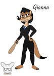 anthro baseball_bat bat_(object) black_hair black_tie_(suit) brown_body brown_eyes brown_fur clothing female fur gianna_(kendraeevee) hair kendraeevee solo suit kendratheshinyeevee a_toon_rabbit_in_a_weasels'_den mammal mustelid musteline true_musteline weasel hi_res