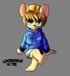 anthro beach blonde_hair blue_clothing blue_hoodie blue_topwear bottomwear clima clothing drawing feet green_eyes grey_background hair hoodie male paws seaside shorts simple_background solo sun topwear young young_anthro luckymax2012 rick_(luckymax2012) mammal mouse murid murine rodent 2012 absurd_res hi_res