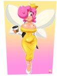 beverage cellphone clothing coffee crown dress electronics female footwear hair handbag headgear high_heels insect_wings phone pink_hair shoes smartphone solo wavy_hair wings yellow_outfit cranebear nickelodeon the_fairly_oddparents wanda_(fop) absurd_res hi_res