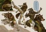 anthro bottomwear capoeira clothed clothing fighting_pose male muscular muscular_male pants pose short_sleeve_hoodie solo speech_bubble text topless upside_down jerome_jacinto mythology brasa_(jerome_jacinto) canid canine canis mammal mythological_canine mythological_creature werecanid werecanine werecreature werewolf wolf hi_res translated