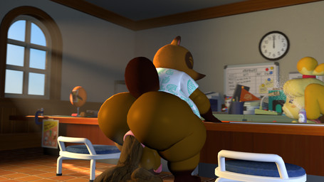 air_freshener anthro anus balls big_butt blurred_background bottomless bottomless_anthro bottomless_male brown_body brown_fur butt chair clock clothed clothing crouching day desk duo eyes_closed feces feces_on_ground feces_pile female fur furniture genitals gloves_(marking) leaf_print_shirt leg_markings light light_beam male male_pooping markings obese obese_anthro obese_male orange_body orange_cheeks orange_fur overweight overweight_anthro overweight_male pattern_clothing pattern_shirt pattern_topwear penis pooping pooping_on_floor scatplay shirt socks_(marking) sunbeam sunlight table tail topwear wall_clock white_body white_fur whiteboard window yellow_body yellow_fur streetsign01 animal_crossing glitch_productions nintendo the_amazing_digital_circus isabelle_(animal_crossing) pomni_(tadc) tom_nook_(animal_crossing) canid canine canis domestic_dog mammal raccoon_dog shih_tzu tanuki toy_dog 16:9 3d_(artwork) blender_(artwork) digital_media_(artwork) hi_res widescreen