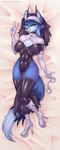 anthro big_breasts black_sclera boots breasts clothing cuff_(restraint) dakimakura female footwear gesture gloves hand_gesture handcuffs handwear high_heeled_boots high_heels horn latex latex_clothing latex_gloves latex_handwear latex_legwear latex_stockings legwear looking_at_viewer metal_cuffs restraints shoes smile smiling_at_viewer solo stockings tongue tongue_out v_sign white_latex hermitpioneer canid canine fox mammal succubus absurd_res dakimakura_design hi_res