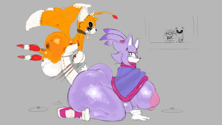 2_tails anal anal_penetration anthro balls big_balls big_breasts big_butt black_eyes blood blood_on_butt blood_on_face blood_on_hand bodily_fluids breasts butt cloak clothing covering covering_eyes covering_face dried_blood duo duo_focus explosive_mines explosives female flying flying_sex forehead_gem fur gem genitals group hair hands_on_ground kneeling long_penis looking_back machine male male/female multi_tail multicolored_body multicolored_fur nervous nipples penetration penis ponytail purple_body purple_cloak purple_clothing questionable_consent red_eyes sex simple_background tail thick_thighs yellow_body dellisvein outcome_memories sega sonic_the_hedgehog_(series) blaze_the_cat cream_the_rabbit metal_sonic tails_doll animate_inanimate canid canine eulipotyphlan felid feline fox hedgehog humanoid lagomorph leporid living_toy mammal rabbit robot
