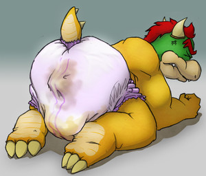 3_toes anthro biped bodily_fluids claws clothed clothing diaper diaper_only feces feet genital_fluids hair male pooping raised_tail rear_view red_hair sagging_diaper sharp_teeth simple_background soiled_diaper soiling solo spiked_tail spikes spikes_(anatomy) tail teeth toe_claws toes topless unclean_diaper urine used_diaper wearing_diaper wet_diaper crackajackin mario_bros nintendo bowser koopa mammal scalie 2010 digital_media_(artwork)