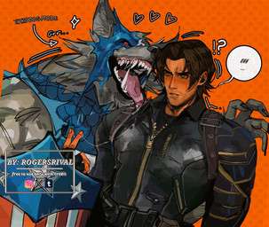 anthro blush clothing duo fur grey_body grey_fur heart_symbol male male/male muscular muscular_male pecs sharp_teeth teeth tongue tongue_out torn_clothing rogersrival marvel marvel_rivals mythology captain_america capwolf winter_soldier canid canine canis human mammal mythological_canine mythological_creature werecanid werecanine werecreature werewolf wolf