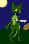 anthro claws detailed_background duo facial_piercing female furgonomics furry-specific_piercing grass green_body green_scales holding_person looking_at_viewer moon night nude piercing plant ring_piercing scales star tail thick_thighs yellow_eyes jesuscheesus kobold reptile scalie