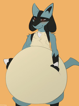 anthro anthro_pred belly big_belly fully_inside struggling tongue vore mrevy nintendo pokemon generation_4_pokemon lucario pokemon_(species) animated animated_gif short_playtime