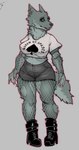 alternative_fashion anthro armwear boots bottomwear clothing crop_top ear_piercing eyeliner eyeshadow female fishnet_armwear fishnet_clothing fishnet_legwear footwear goth hotpants legwear makeup multicolored_body piercing shirt shoes shorts simple_background solo topwear two_tone_body syn-6 mythology canid canine canis mammal mythological_canine mythological_creature werecanid werecanine werecreature werewolf wolf 2025 sketch