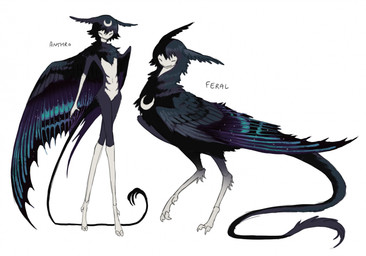 ambiguous_anthro ambiguous_feral ambiguous_gender anthro black_body black_ears black_feathers black_hair black_tail blue_wings chest_markings countershading crescent_(shape) eyes_closed feathers feral gloves_(marking) hair leg_markings markings multicolored_body multicolored_feathers multicolored_wings neck_tuft purple_wings smile socks_(marking) solo standing tail tan_body tan_countershading tan_feathers tan_markings text tuft wings jejejunum european_mythology greek_mythology mythology whisper_(jejejunum) animal_humanoid arthropod arthropod_humanoid avian dragon dragon_humanoid harpy humanoid insect insect_humanoid lepidopteran lepidopteran_humanoid moth_humanoid mythological_avian mythological_creature mythological_scalie nethermare scalie 2025 english_description english_text hi_res female_(lore)