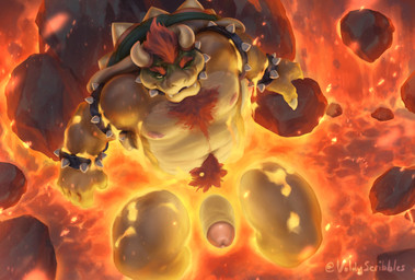 2_horns anthro areola armband bath bathing black_armband black_collar bracelet chest_tuft claws collar embers eyebrows fangs genitals glans green_shell hair horn hot_spring jewelry lava lava_bath looking_at_viewer male muscular muscular_anthro muscular_male navel nipples nude nude_anthro nude_male orange_body pecs penis pubes red_pubes relaxing rock scales shell solo spiked_armband spiked_bracelet spiked_collar spikes spread_legs spreading teeth tuft volcano water voldyscribbles mario_bros nintendo bowser koopa scalie hi_res
