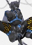 anthro anus bent_legs bodily_fluids bulge chain cum cum_from_ass cum_in_ass cum_inside cum_on_bulge cum_on_face cum_on_hand cum_on_leg drone featureless_face genital_fluids harness lock_bulge lock_symbol male null null_bulge simple_background solo spread_legs spreading white_background milkbearbunny rover_(milkbearbunny) canid canine canis domestic_dog living_sex_doll mammal
