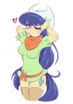 anthro anthrofied blue_eyes blue_hair blush clothed clothing cowboy_hat cutie_mark female fur hair hat headgear headwear legwear looking_at_viewer nipples one_eye_closed simple_background solo thigh_highs white_background wide_hips yellow_body yellow_fur balooga friendship_is_magic hasbro my_little_pony fiddlesticks_(mlp) earth_pony equid equine horse mammal pony