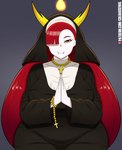 eyebrows female fingers hair horn looking_at_viewer not_furry nun orange_eyes red_eyebrows red_hair solo white_body yellow_sclera coldarsenal disney star_vs._the_forces_of_evil hekapoo horned_humanoid humanoid 2021 hi_res