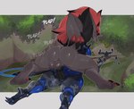 anthro armor balls claws duo genitals gun male outside penis plant ranged_weapon red_claws rifle sex sniper_rifle tree weapon vilf nintendo pokemon generation_5_pokemon pokemon_(species) zoroark absurd_res hi_res