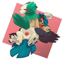 3_toes abstract_background anthro anthro_on_anthro anus avian_feet beak black_body black_eyes black_feathers black_wings blue_body blue_claws blue_feathers bodily_fluids brown_body brown_feathers claws cowgirl_position duo erection feathered_wings feathers feet female female_on_top female_penetrated from_front_position genital_fluids genitals green_body green_feathers grey_beak hand_on_leg hand_on_thigh looking_at_another looking_at_partner lying male male/female male_on_bottom male_penetrating male_penetrating_female markings multicolored_body multicolored_feathers neck_tuft nude on_back on_bottom on_top open_mouth orange_body orange_feathers orange_pupils penetration penile penile_penetration penis penis_in_vagina pink_anus pink_background pink_tongue pupils red_penis sex simple_background spots spotted_body spotted_feathers spread_legs spreading straddling tail tail_feathers talons toe_claws toes tongue tongue_out top_hole tuft vaginal vaginal_fluids vaginal_penetration white_background white_body white_feathers wings conditional_dnp sefeiren nintendo pokemon avian bird decidueye generation_7_pokemon pokemon_(species) shiny_pokemon 2019 digital_media_(artwork) signature