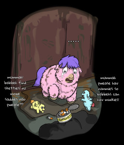 ambiguous_gender baby_talk blue_body blue_fur bodily_fluids can cigarette container crying dialogue dirty ellipsis feces feral flapping_wings fur group hair happy hooves neonate on_hind_legs open_mouth orange_tail pink_body pink_fur purple_hair purple_tail quadruped red_tail sad shaking smile tail tears trash trembling trio wings yellow_body yellow_fur young carpdime fluffy_pony mythology equid equine fluffy_pony_(species) mammal mythological_creature mythological_equine pegasus digital_media_(artwork) shaded