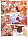 anthro blue_eyes brown_body brown_clothing brown_fur clothed clothing container cup dialogue duo electronics female fur green_eyes inside orange_body orange_fur phone pink_outfit purple_outfit restaurant text thinking paddedulf elaina_(paddedulf) fan_character canid canine fox lagomorph leporid mammal rabbit comic english_text