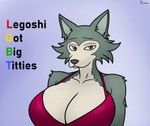 ambiguous_gender anthro big_breasts bra breasts clothing crossgender fur grey_body grey_fur humor lgbt looking_at_viewer male red_bra red_clothing red_underwear underwear conditional_dnp pawsta beastars legoshi_(beastars) canid canine canis mammal wolf hi_res meme