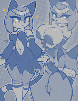 anthro areola areola_slip big_areola big_breasts big_butt breasts butt claws eyelashes female finger_claws genitals heart_symbol navel palmorph solo sparkles tail thick_thighs vulva wide_hips conditional_dnp teckworks palworld pocketpair pal_(species) sekhmet_(pal) 2025 monochrome signature