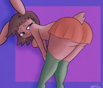 anthro bent_over big_butt blue_eyes blush bottomwear breasts brown_hair butt clothed clothing female footwear furgonomics hair leggings legwear looking_back raised_tail simple_background skirt socks solo tail tail_through_skirt thick_thighs trippybunny cecelia_(trippybunny) lagomorph leporid mammal rabbit hi_res