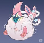 anal anal_vore bodily_fluids butt duo female feral genital_fluids genitals leaking leaking_pussy looking_pleasured male male/female open_mouth open_smile paws pussy smile vore martovskii nintendo pokemon eeveelution generation_1_pokemon generation_6_pokemon mammal pokemon_(species) sylveon vaporeon hi_res