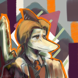 abstract_background accessory anthro biped blonde_eyebrows blonde_hair button_(fastener) clothing collared_shirt dress_shirt eyebrows hair head_turned jacket long_hair looking_forward male markings necktie ponytail red_eyes scales shirt smile solo spots spotted_markings suit_jacket text topwear wings yellow_body yellow_scales sheglech cavemanon_studios i_wani_hug_that_gator iadakan prehistoric_species pterosaur reptile scalie 1:1 absurd_res artist_name bust_portrait colored digital_media_(artwork) digital_painting_(artwork) hi_res icon painting_(artwork) portrait shaded