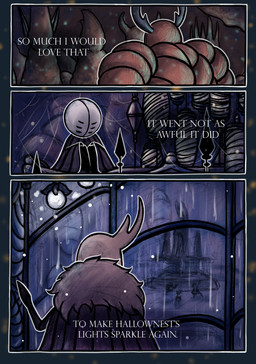 2_horns 3_panel_comic 6_eyes ambiguous_gender anthro black_eyes cloak clothed clothing dialogue group horn multi_eye sitting street_lamp text thread trio white_text window netmors hollow_knight_(franchise) team_cherry dung_defender_(hollow_knight) lemm_(hollow_knight) arthropod beetle dung_beetle insect scarabaeid weaver_(hollow_knight) 2019 absurd_res comic english_text hi_res