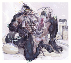 abs anthro arm_spikes arm_tattoo armpit_hair ball_tattoo balls barbel_(anatomy) beard belly_hair biceps big_balls big_penis black_body black_hair blindfold bodily_fluids body_hair bound chain chain_leash chained chest_hair chest_tattoo chest_tuft claws condom container cum cum_collecting cum_drip cum_dripping_from_mouth cum_everywhere cum_in_container cum_in_mouth cum_in_own_mouth cum_in_self cum_inside cum_on_arm cum_on_balls cum_on_belly cum_on_body cum_on_chest cum_on_face cum_on_feet cum_on_ground cum_on_hand cum_on_leg cum_on_self cum_pool cum_string deltoids dripping ear_piercing elbow_spikes excessive_cum excessive_genital_fluids facial_hair feet filled_condom finger_claws genital_fluids genital_tattoo genitals hair happy_trail horn huge_balls huge_penis humanoid_genitalia humanoid_penis lactating leash leg_tattoo long_penis looking_away machine male male_lactation messy milking_machine mismatched_genitalia mismatched_penis multicolored_body muscular muscular_anthro muscular_male nipple_piercing nipple_ring nipples pecs penetration penetration_interlock penile penis penis_milking penis_milking_machine piercing pubes ring_piercing scales sexual_barrier_device simple_background solo spiked_tail spikes spikes_(anatomy) submissive submissive_male tail tally_marks tattoo thigh_tattoo toe_claws tongue tongue_out triceps tube tube_in_mouth tuft two_tone_body urethral urethral_penetration vein veiny_penis white_hair jiushi_is_90 mythology obsidian_(jiushi_is_90) dragon mythological_creature mythological_scalie scalie 2023 hi_res signature