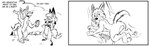 2014 3_toes 4_fingers anthro arched_back arm_tuft athletic athletic_anthro athletic_male baby_bonnet baby_bottle back_muscles beneatha_the_vixen big_butt big_tail biped black_and_white black_ear_tips black_eyes black_nose bonnet breasts butt butt_focus butt_tuft calves_up canid canine canis canyon casual_nudity cellphone cheek_tuft chest_tuft claws clothing cloud cloudy_sky comic cosplay coyote coyoteville curling_tail derp_eyes desert detailed dialogue digital_drawing_(artwork) digital_media_(artwork) dipstick_ears dipstick_tail duo ear_markings elbow_tuft electronics english_text eyelashes facial_tuft featureless_butt feet feet_up female fennec_fox fingers fluffy fluffy_tail foot_focus fox gloves_(marking) head_tuft headgear headwear hip_tuft holding_cellphone holding_object holding_phone holding_smartphone humanoid_hands humanoid_heel humor knee_tuft leg_markings leg_tuft lies looking_at_another looking_back lying male mammal markings monobutt monochrome multicolored_ears nude object_in_mouth on_blanket on_front open_mouth outside pacifier pacifier_in_mouth paws pecs phone photo pinup plantigrade pose prank raised_calf raised_hand raised_tail rear_view red_fox sean_o'desse shadow shoulder_tuft size_difference sketch sky skyscape smaller_female smartphone social_nudity socks_(marking) soles spine standing stevethedragon tail tail_markings talking_to_another teeth_showing text three-quarter_view toe_claws toes tricked true_fox tuft wavy_mouth wavy_smile whiskers wide_eyed wide_hips